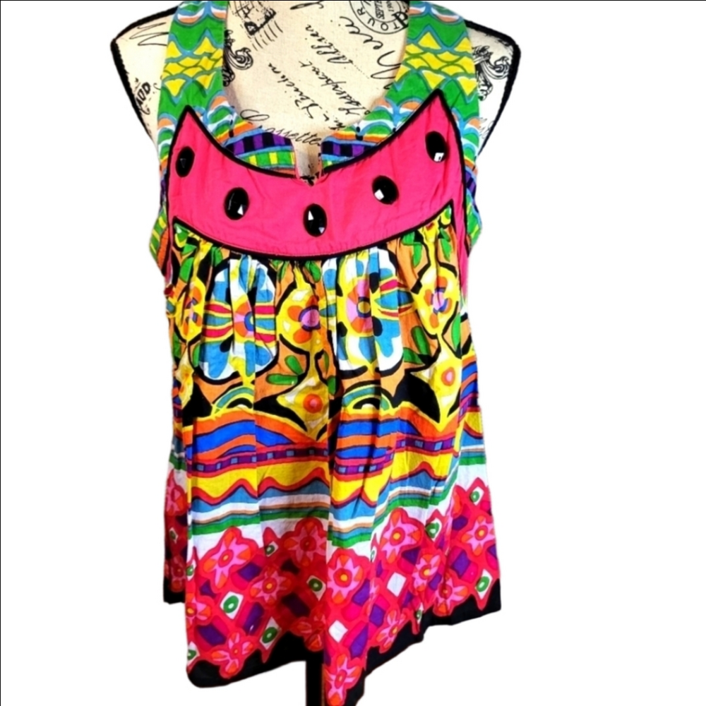 Celeste M. Multicolored Jeweled Babydoll Tank Top Large
